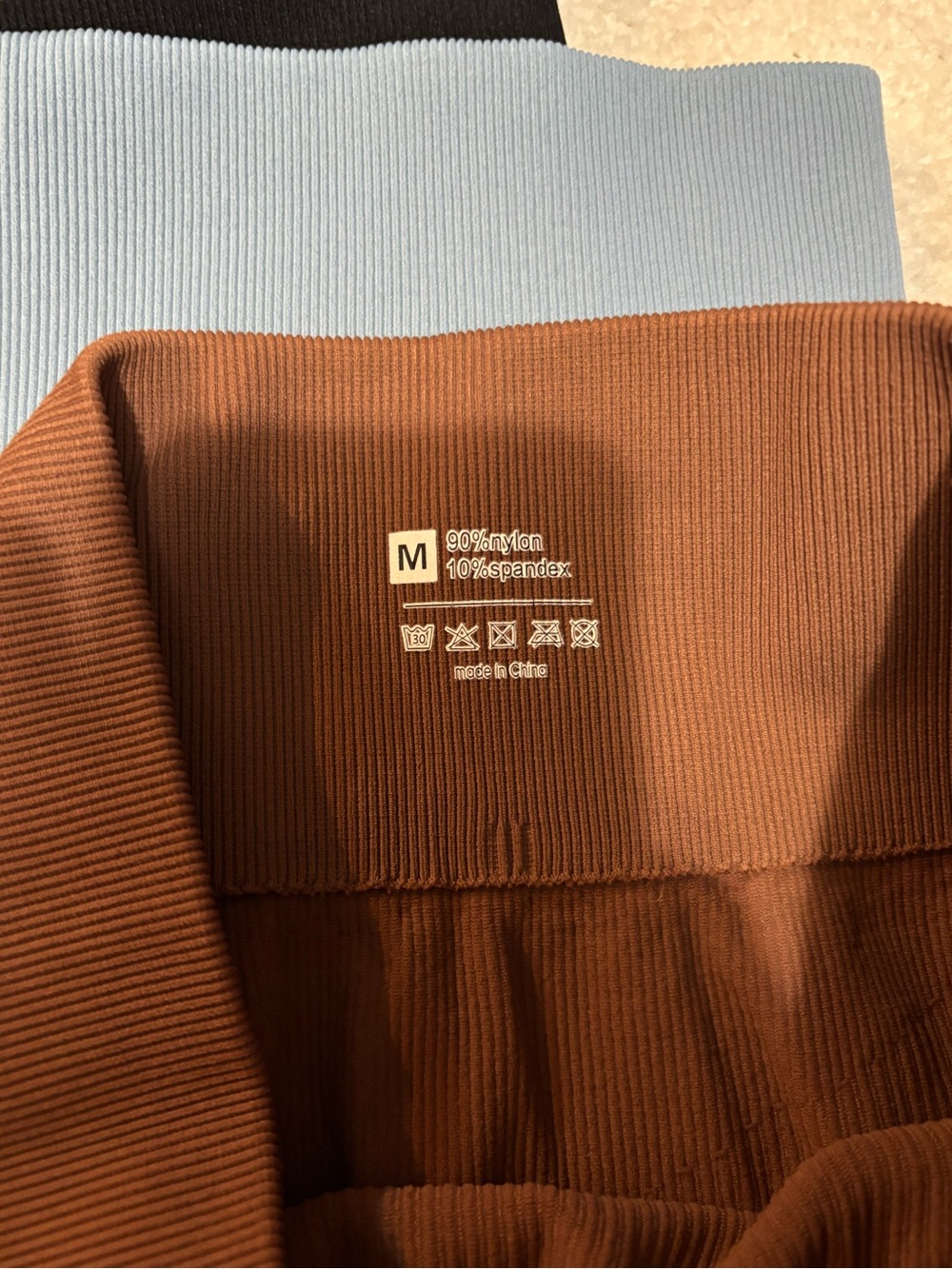 Bundle of Ribbed High-Waist Bike Shorts — Black, Gray, Light Blue, Brown - Picture 3 of 6